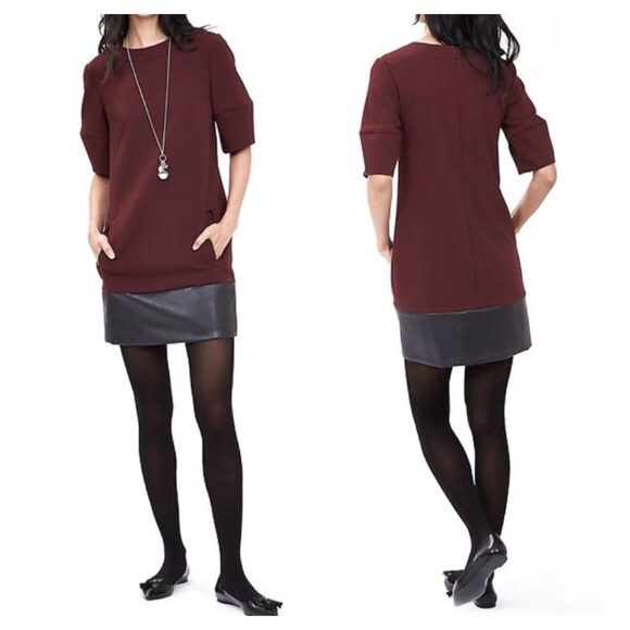 Banana Republic | maroon dress | faux leather trim - Picture 6 of 6
